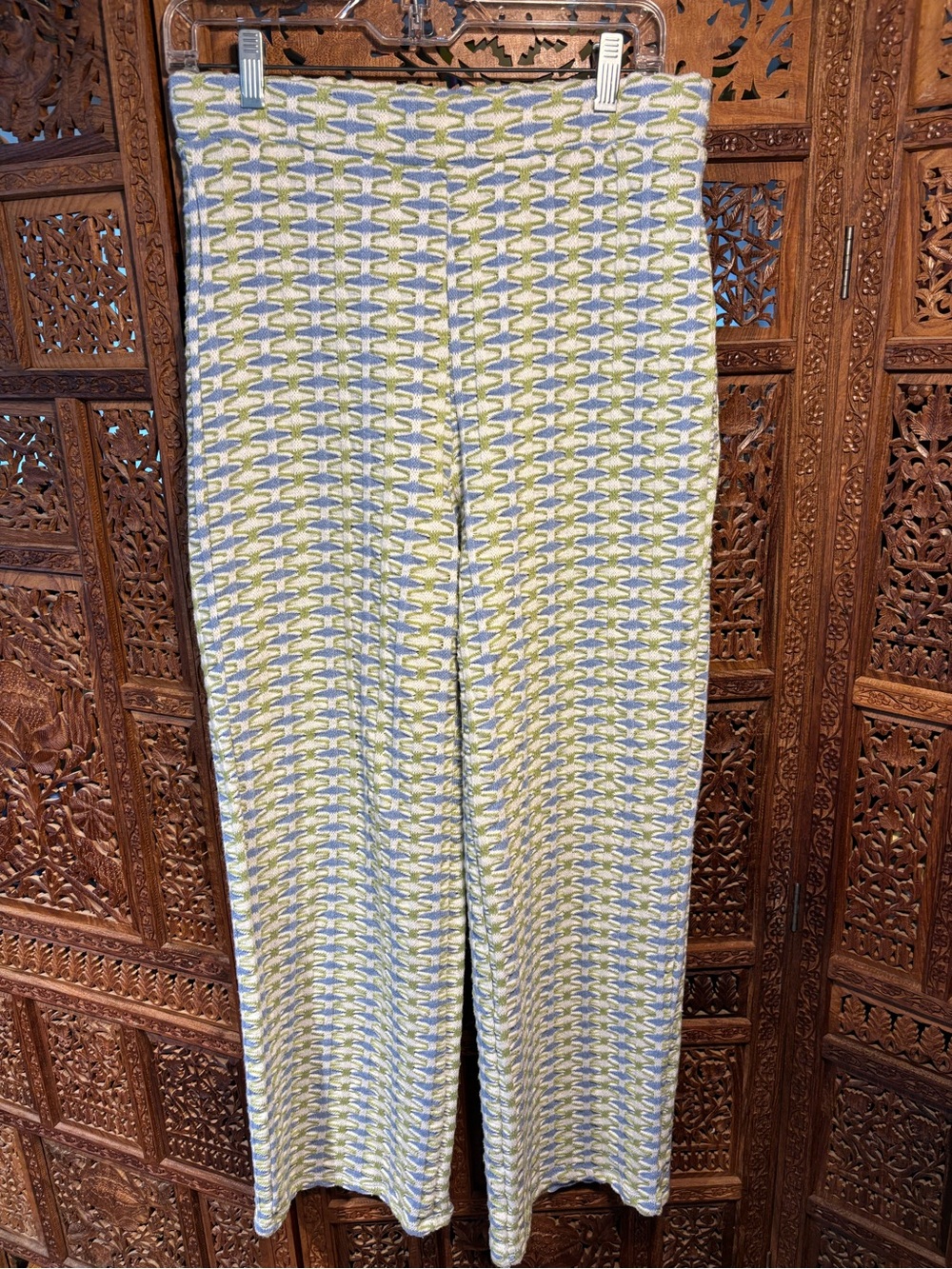 Zara Two-Tone Wide-Leg Knit Pants in Light Blue & Olive